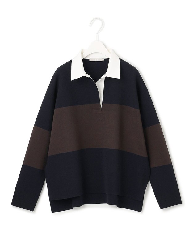 ICB 【洗える】 シンセティックダブルフェイス ラガーニットプルオーバー ネイビー×ダークブラウン系