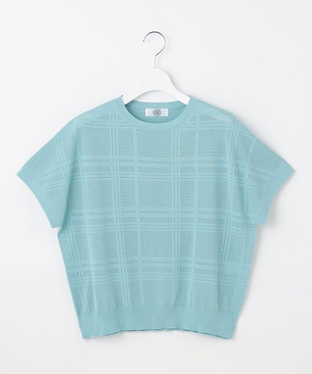 J.PRESS LADIES L 【洗える】メッシュ パターン ニット アクアグリーン系