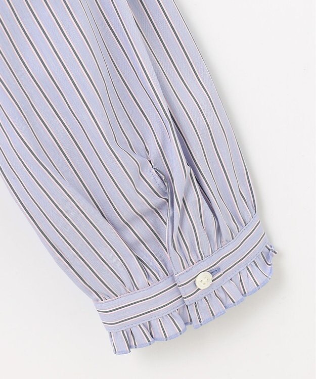 J.PRESS LADIES L 【洗える】BEZ ストライプ フリルネック ブラウス サックスブルー系1