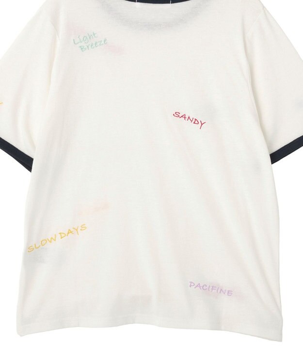 AMERICAN HOLIC ランダムロゴ刺繍リンガーTシャツ White