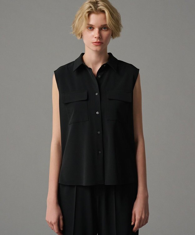 uncrave 【接触冷感・撥水・洗濯機洗い可】クールタッチツイル ブラウス（uncrave STANDARD) ブラック