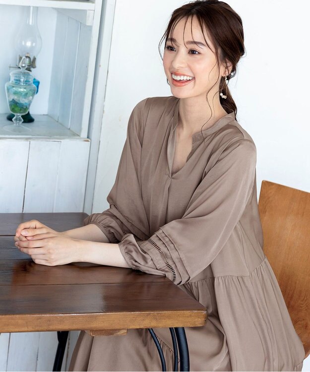 Tiaclasse 【洗える】大人可愛いティアードワンピース グレージュ