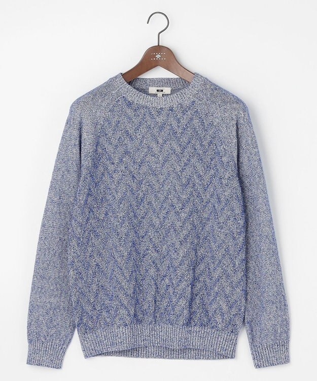 JOSEPH ABBOUD 【キングサイズ・エコ素材和紙使用・日本素材】和紙杢メッシュクルーネック ニット ダルブルー系