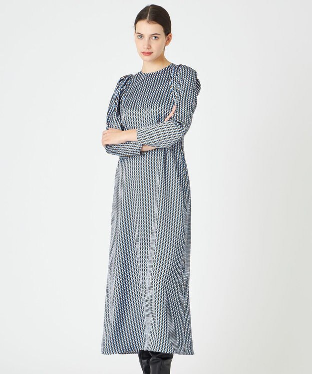 BEIGE， MABILLON / マトンスリーブドレス Sax x Brown