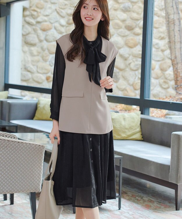 Tiaclasse L 【2WAY取り外しリボン付き】リボンタイラメシフォンワンピース ブラック