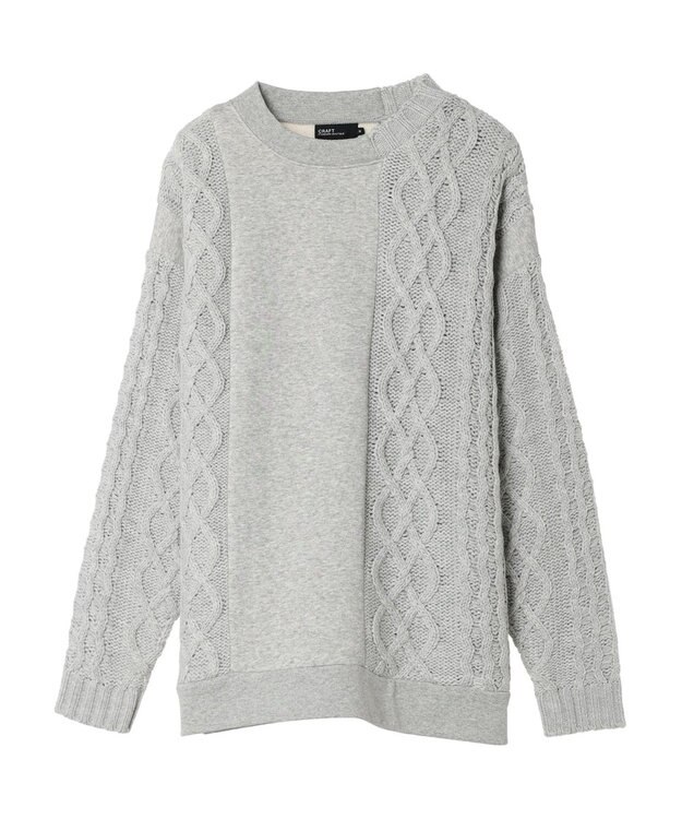 CRAFT STANDARD BOUTIQUE ケーブルニット切り替え裏起毛スウェット Gray Mixture