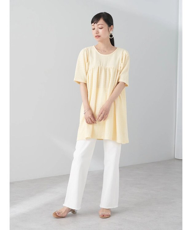 earth music&ecology ジャガードギャザーチュニック Light Beige