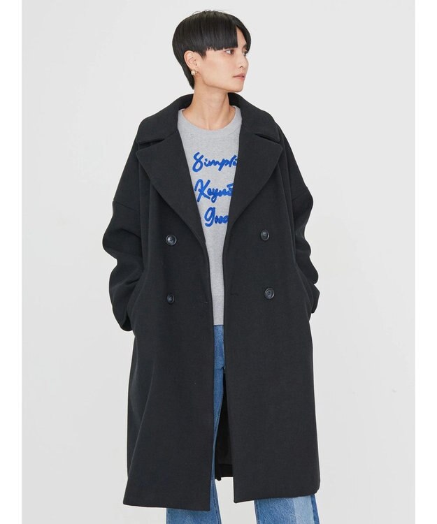 AMERICAN HOLIC 中空ＦＩＢＥＲドロップショルダーチェスターコート Black