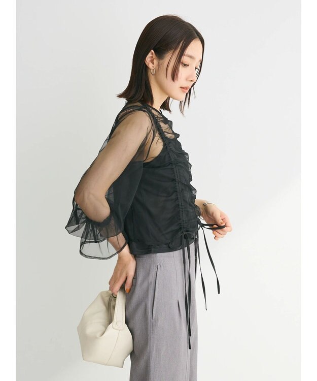 Green Parks ・ＥＬＥＮＣＡＲＥ　ＤＵＥ　チュールギャザーブラウス Black