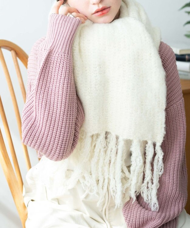 WEGO ブークレニットロングマフラー ホワイトアイボリー