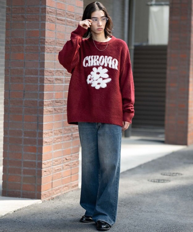 WEGO 【ユニセックス着用ITEM/MLサイズ展開/25年秋冬新作】ファジーグラフィックプルオーバー ワイン