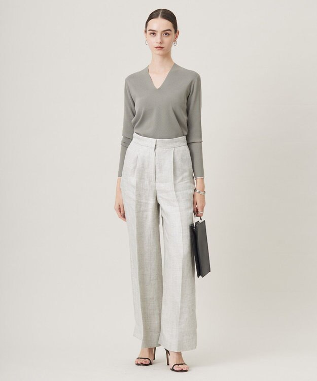 ICB 【洗える】 シンセティックフルニードル Vネックプルオーバー カーキ系