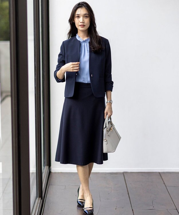 ANY SIS 【洗える】フリルネックスタンド ブラウス ライトブルー