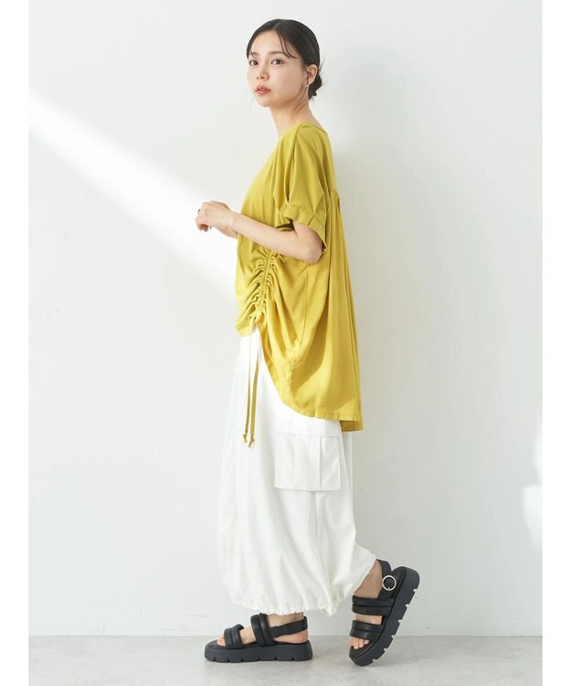 earth music&ecology ドロストギャザードッキングＴシャツ Yellow