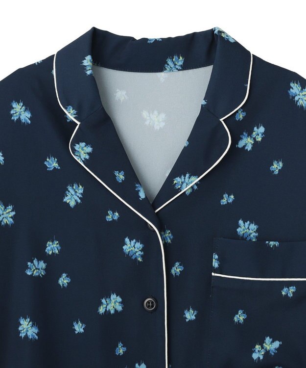 CRAFT STANDARD BOUTIQUE ボタニカルプリントオープンカラーシャツ Navy