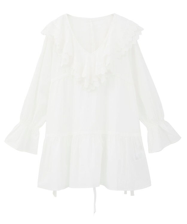 earth music&ecology 【綿100％】サイドリボンラッフルミニワンピース Off White