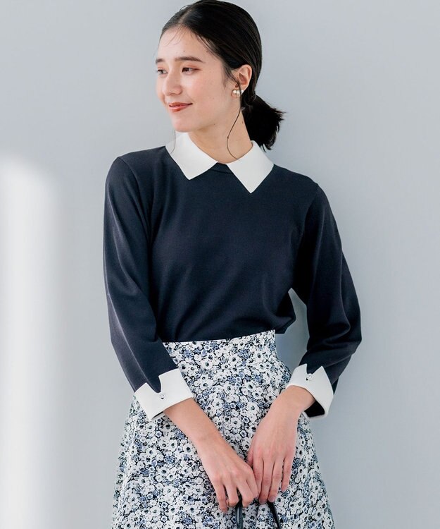 組曲 Elena襟付きニットプルオーバー ブラック系