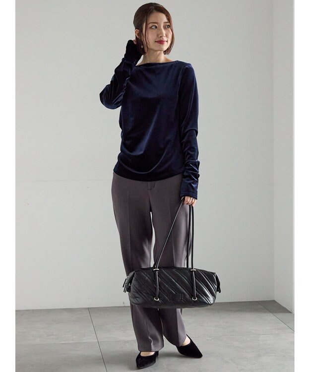 Te chichi 裏起毛パイピングストレートパンツ チャコールグレー