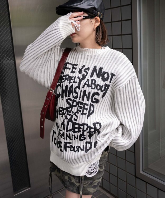 WEGO クラッシュリブBIGニットプルオーバー オフホワイト