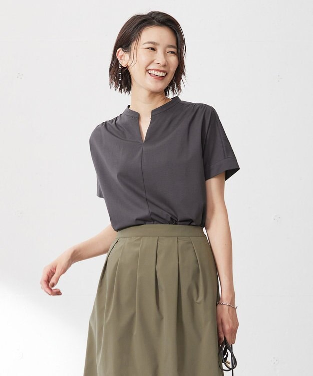 J.PRESS LADIES プレーティングジャージー バンドカラー カットソー グレー系