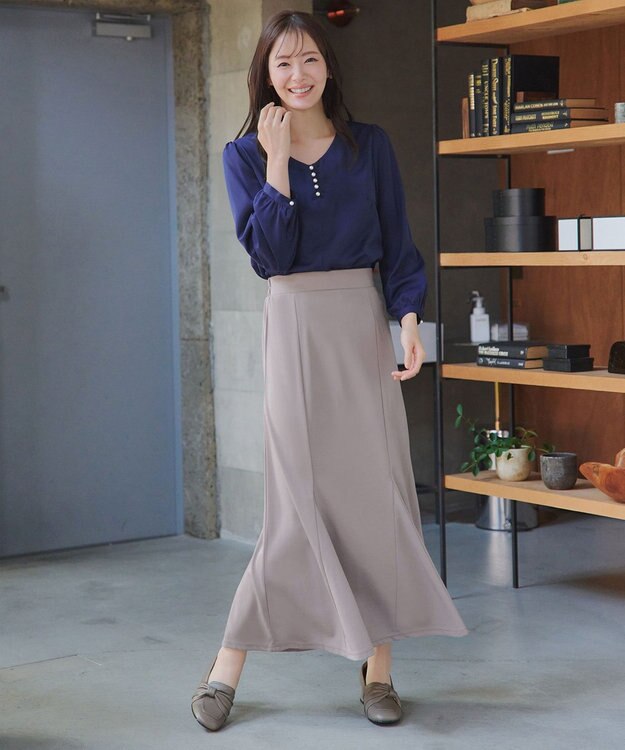 Tiaclasse 【洗える】カットツイルマーメイドスカート グレージュ