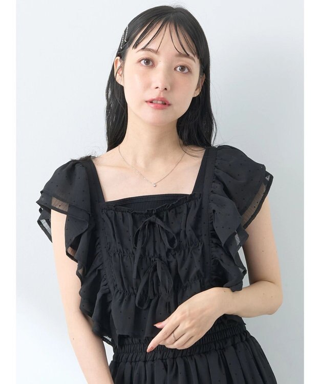 earth music&ecology フロッキードットフリルビスチェ Black