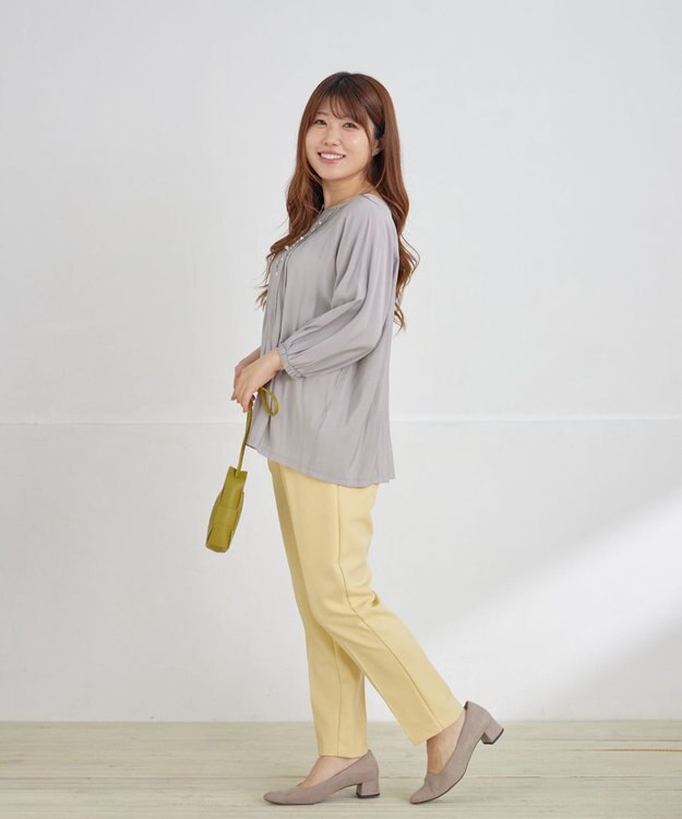 Tiaclasse L 【洗える】センタープレス テーパードパンツ イエロー