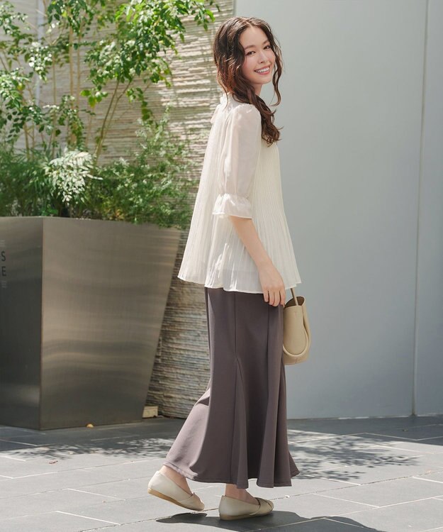 Tiaclasse 【洗える】カットツイルマーメイドスカート モカ