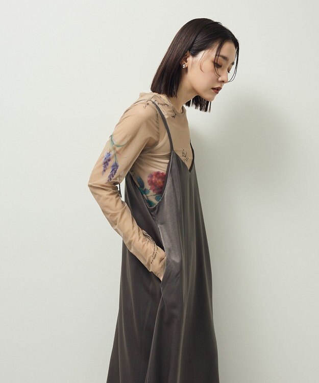 Green Parks 前後２ＷＡＹサテンキャミワンピース Gray
