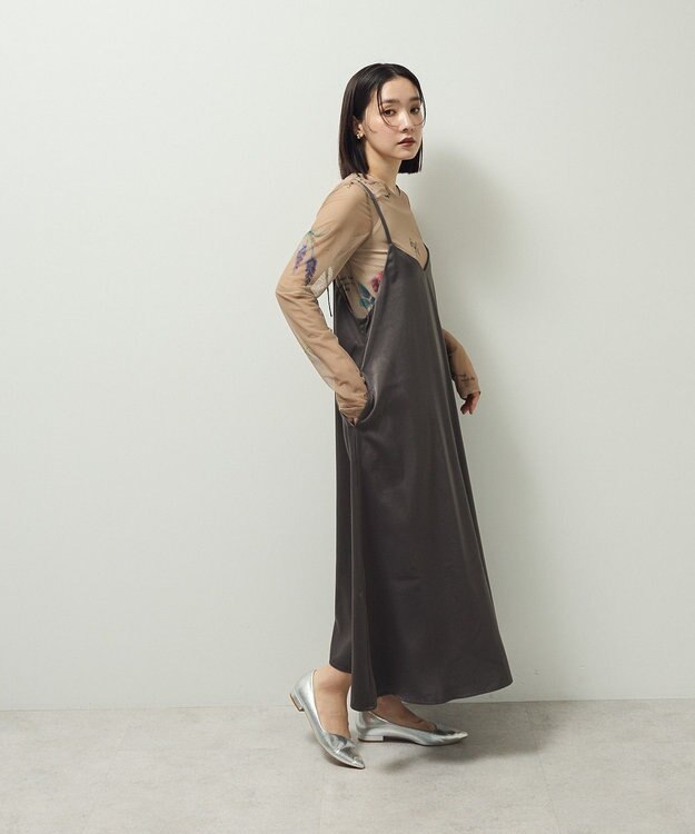 Green Parks 前後２ＷＡＹサテンキャミワンピース Gray