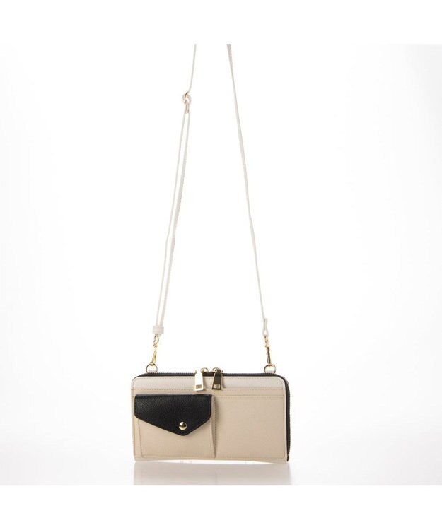 UNBILLION カシュカシュ cachecache / リールキー付きウォレットショルダーバッグ アイボリーミックス