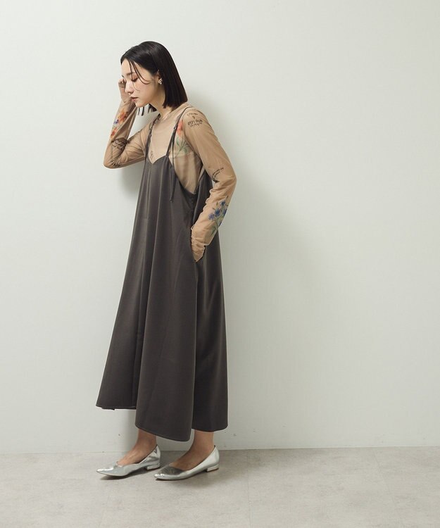 Green Parks 前後２ＷＡＹサテンキャミワンピース Gray