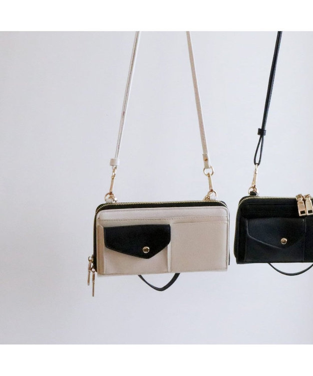 UNBILLION カシュカシュ cachecache / リールキー付きウォレットショルダーバッグ アイボリーミックス