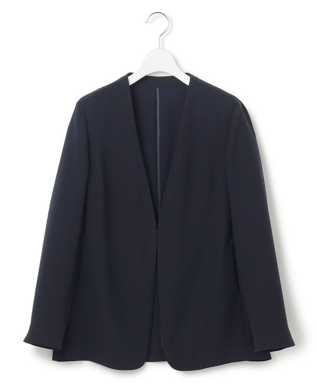 23区 S 【洗える/吸水速乾/UVカット/接触冷感】ストレッチジョーゼット ノーカラー ジャケット ネイビー系