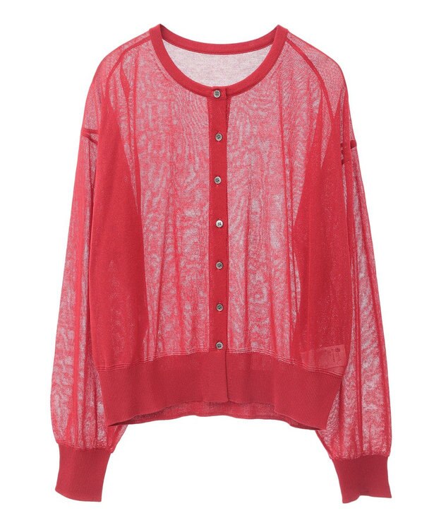 earth music&ecology 接触冷感シアークルーニットカーディガン Red