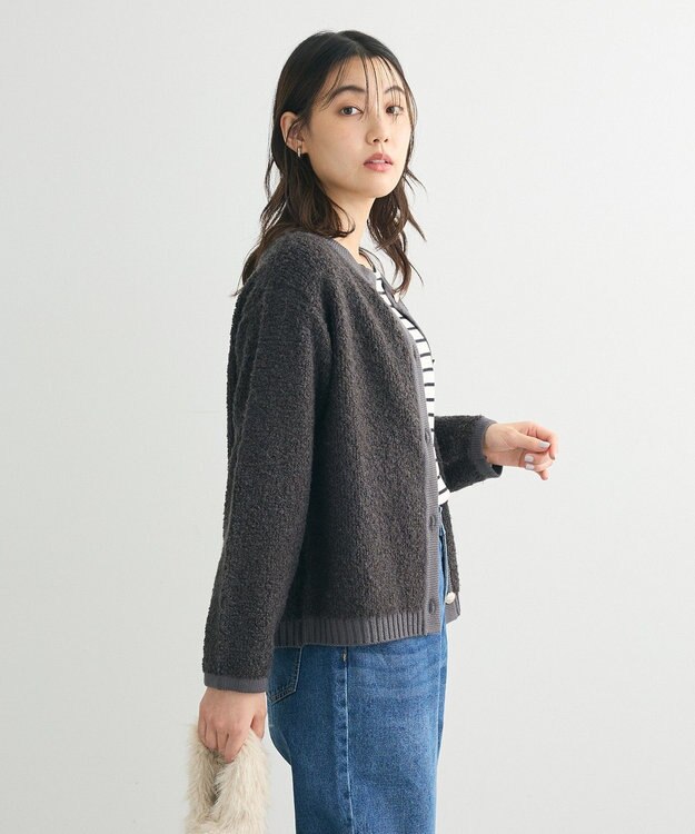 Green Parks ループ編み金釦ニットカーディガン Charcoal Gray