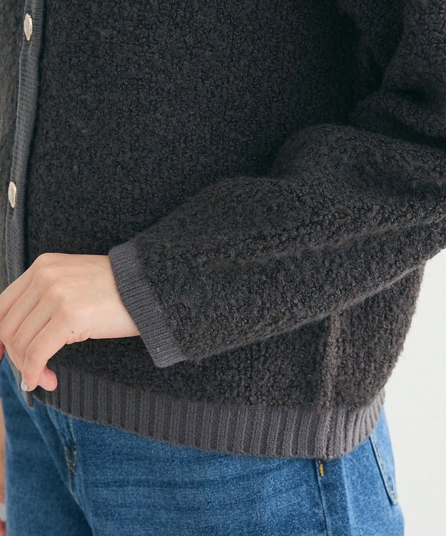 Green Parks ループ編み金釦ニットカーディガン Charcoal Gray