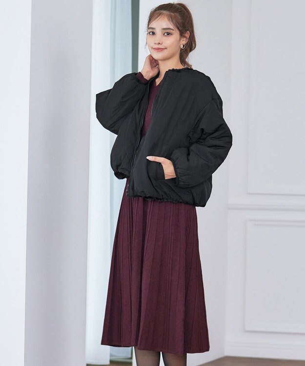 Tiaclasse 【洗える】プリーツ編みラメニットフレアワンピース ワイン