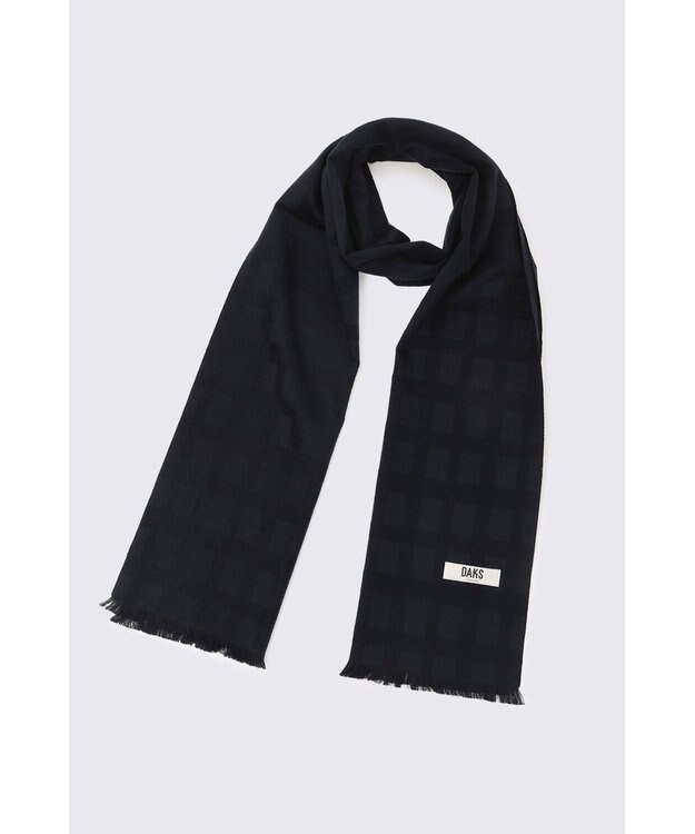 DAKS ネイビーチェックシルクマフラー ネイビー