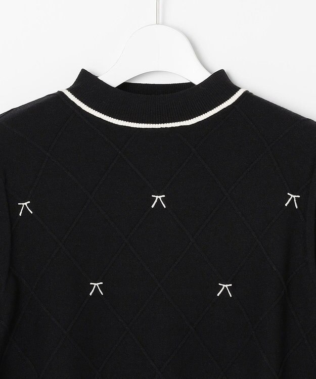 Feroux リボン刺繍ダイア柄 ニット ブラック系