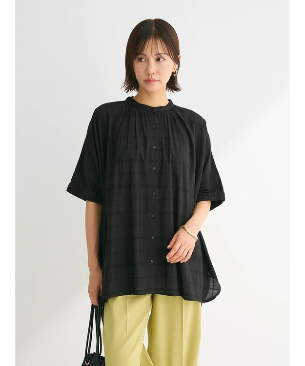 Green Parks インド綿 チェックドビーブラウス Black