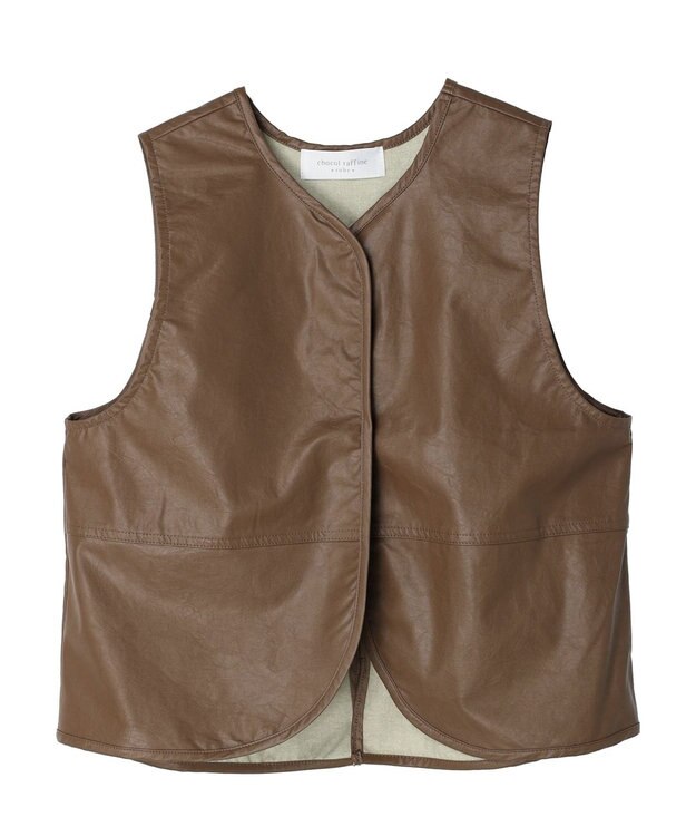 Green Parks フェイクレザーベスト Brown