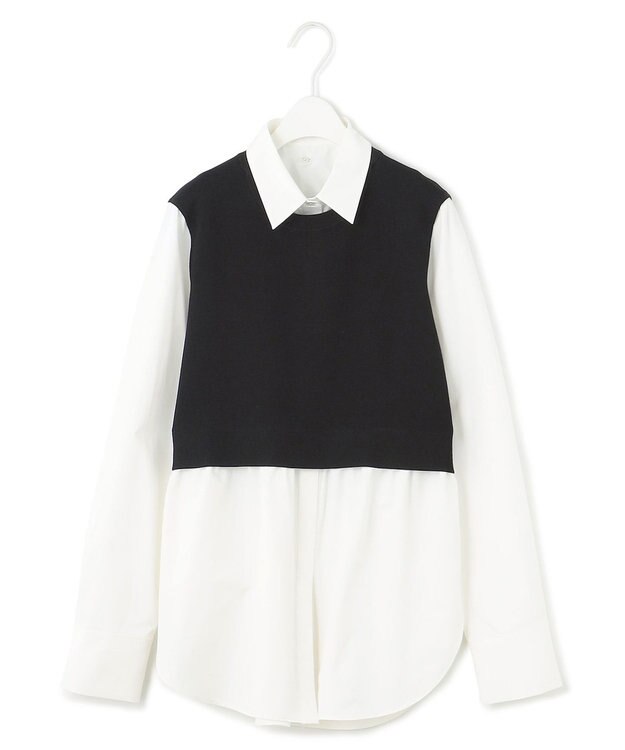 ICB L 【2WAY・洗える】シャツクロスコンビニットプルオーバー ブラック系