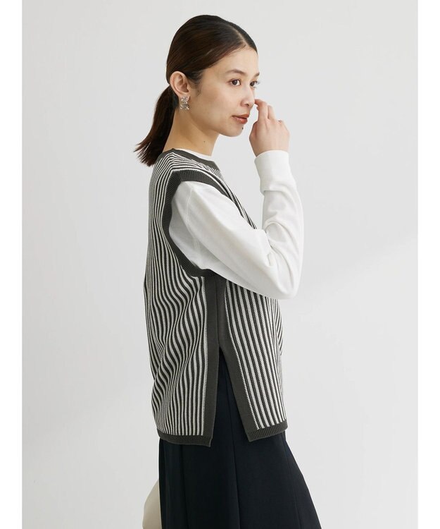 Green Parks ストライプドロストベスト Charcoal Gray