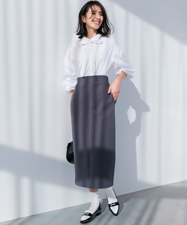 組曲 【WEB限定】ストレッチダンボール タイトスカート グレー系