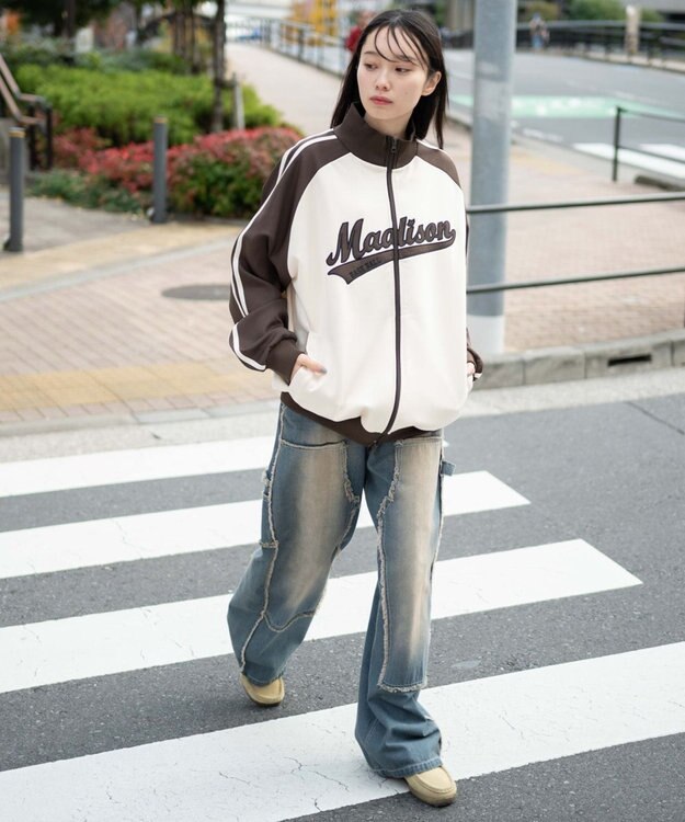 WEGO 【ユニセックス着用ITEM】ラグランライントラックジャケット ブラウン