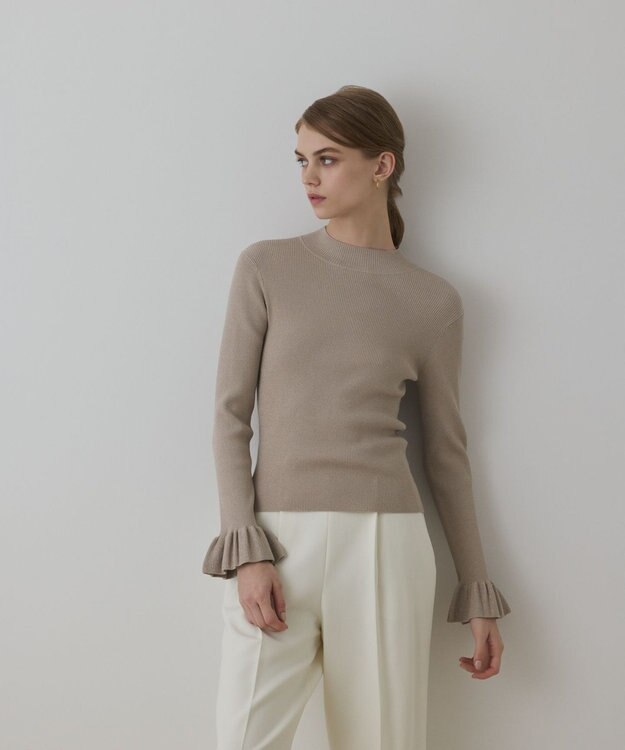 GRACE CONTINENTAL ラメリブニットトップ ベージュ