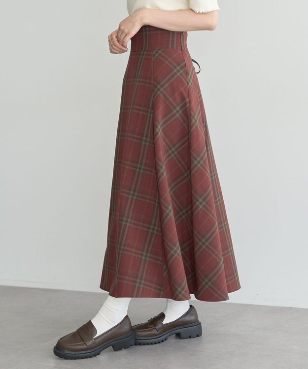 earth music&ecology バックレースアップチェックスカート Bordeaux