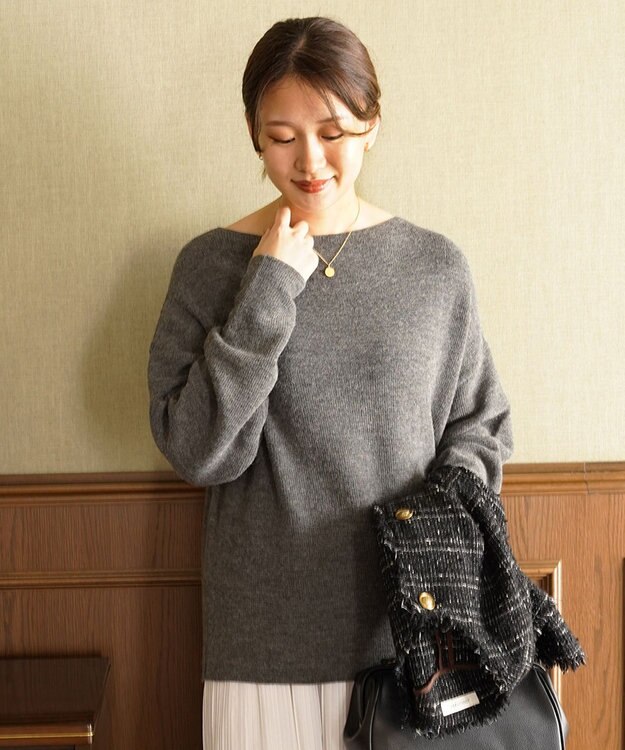 TOQUE 〈大草直子さんアドバイザー〉ベビーアルパカ ミドルゲージ モックネックニット チャコールグレー