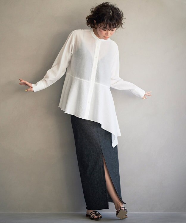 23区 S 【好評につき新色追加/洗える】イレギュラーヘム シアー ブラウス ホワイト系